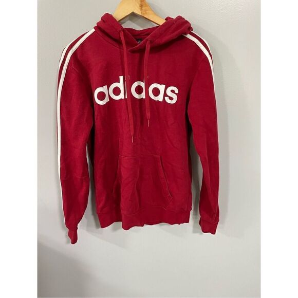 Adidas Men’s Small Classic Logo Striped Pullover Hoodie Sweatshirt Red - Picture 1 of 4
